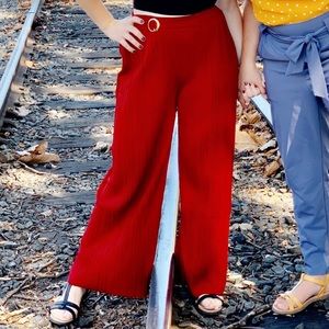 High Waist Maroon Red Pants: Long, Flowy Elastic